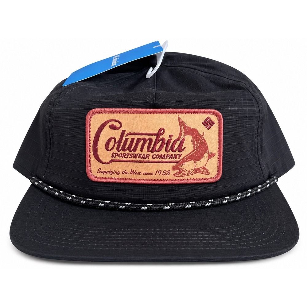 Columbia Ratchet Strap Snapback Hat Black Fishing Fish Rope patch sport Cap NWT